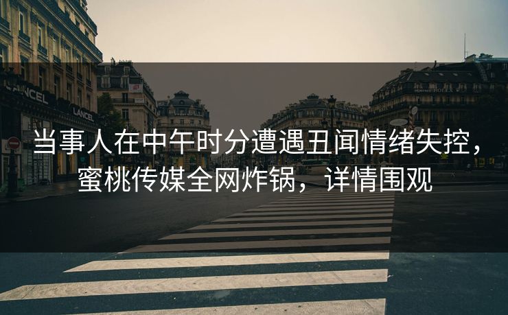 当事人在中午时分遭遇丑闻情绪失控,蜜桃传媒全网炸锅,详情围观