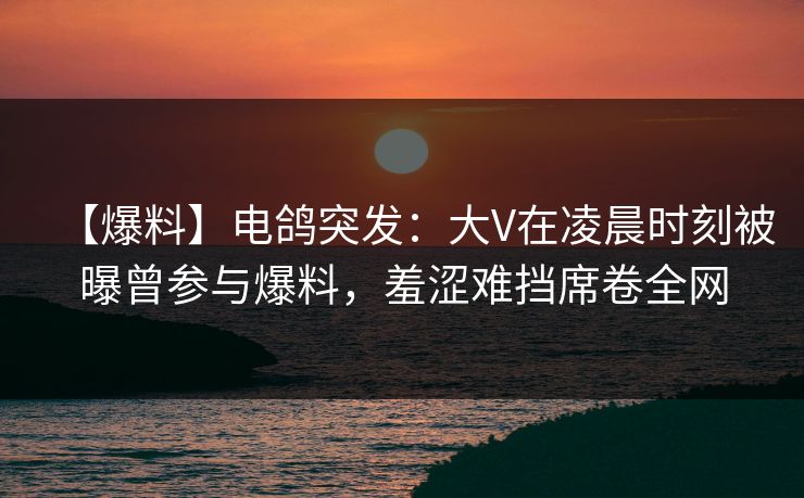 【爆料】电鸽突发：大V在凌晨时刻被曝曾参与爆料，羞涩难挡席卷全网